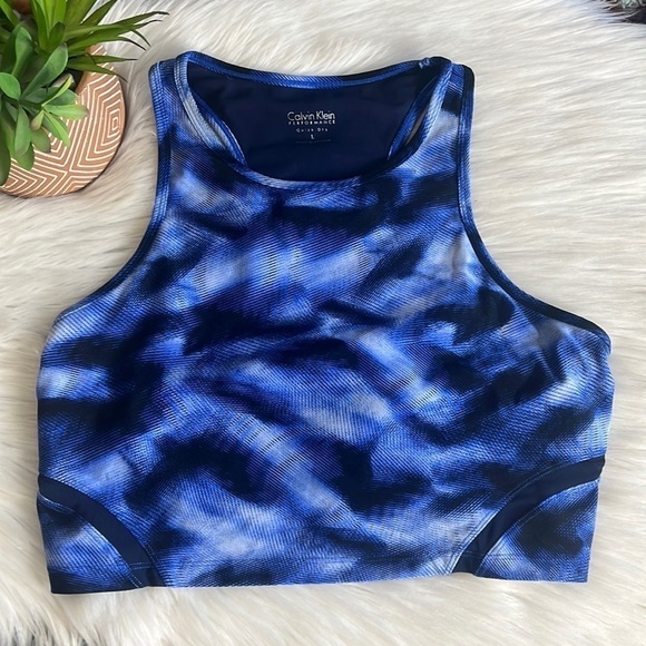 calvin klein • mesh performance quick dry sport bra in tidal blue - Picture 1 of 8